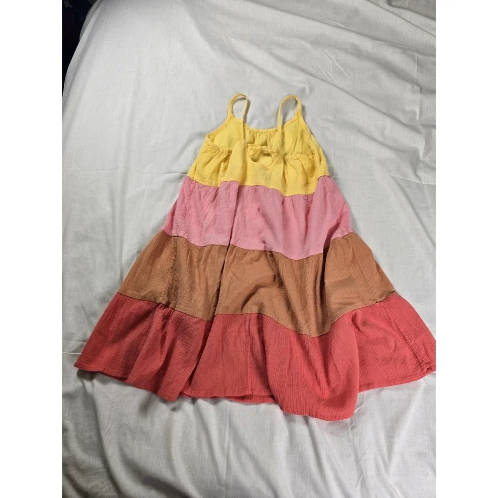 OshKosh B'gosh Dress Girls 10 Yellow Pink Colorblock Tiered Sundress Cotton